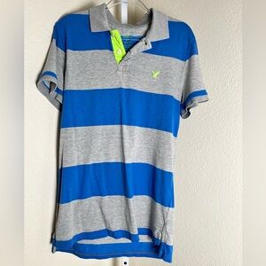Blue and Gray American Eagle Outfitters Rugby Striped Y2K 2000’s Polo Shirt